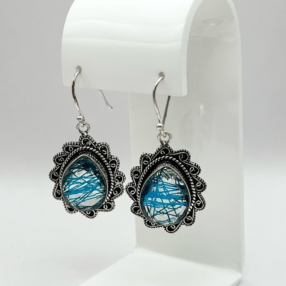 BLUE RUTILE EARRINGS - Picture 3 of 15
